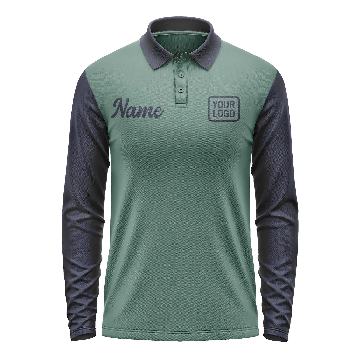 Custom Blue Green Navy Long Sleeve Polo Shirt sold by Tailorly product image thumbnail 2