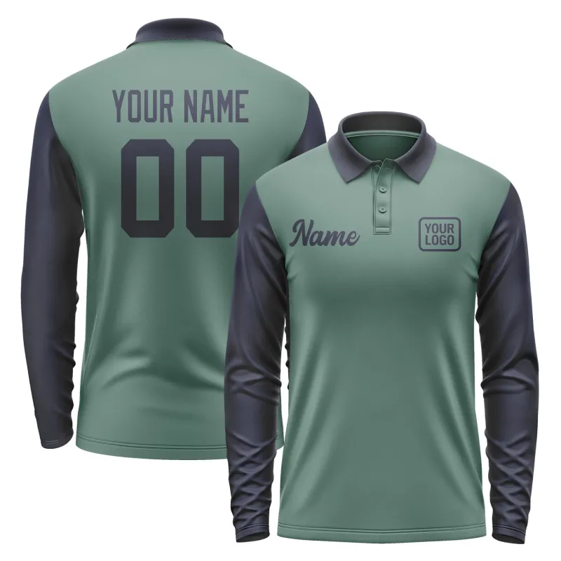 Custom Blue Green Navy Long Sleeve Polo Shirt sold by Tailorly
