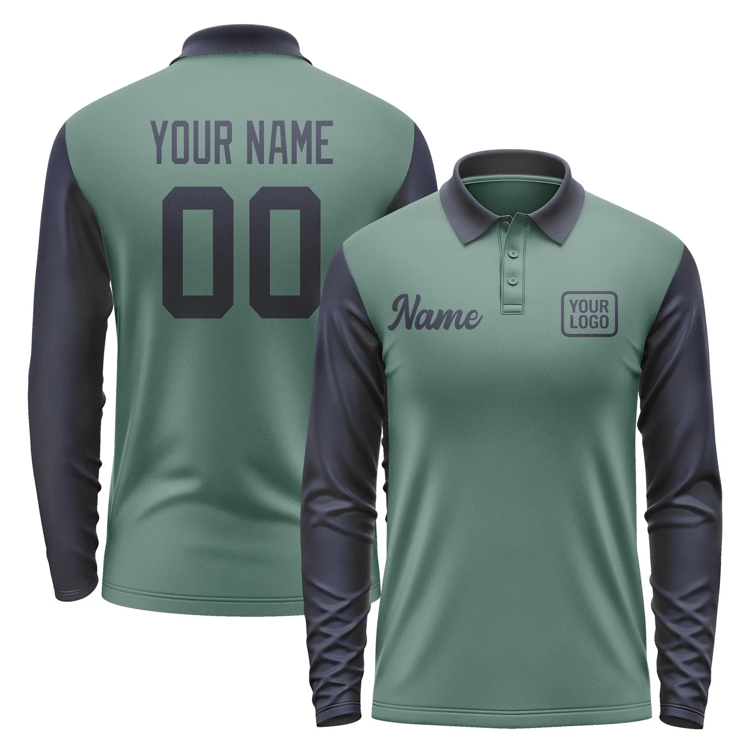 Custom Blue Green Navy Long Sleeve Polo Shirt sold by Tailorly