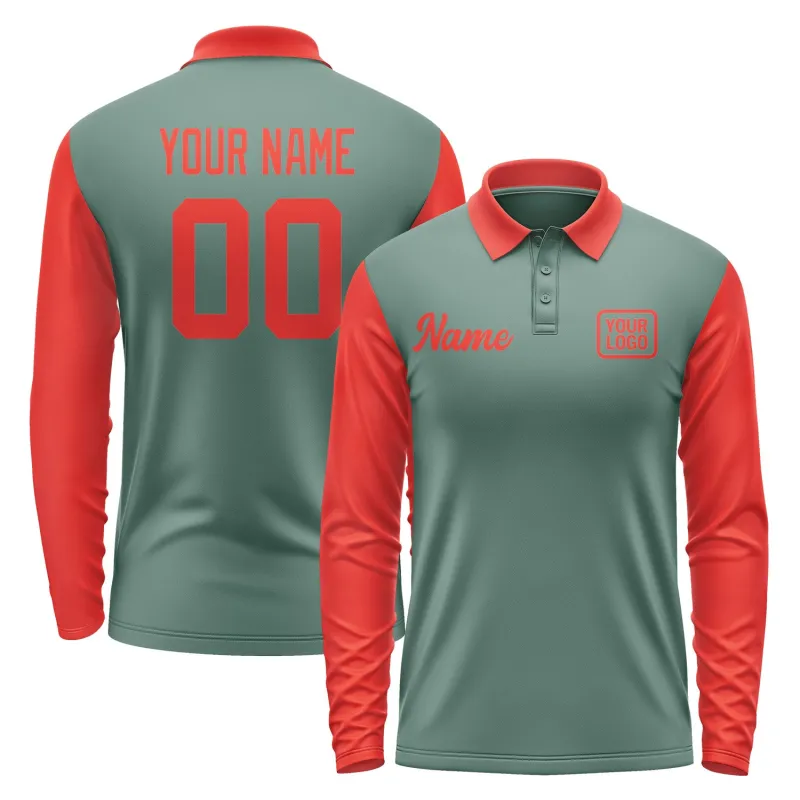 Custom Blue Green Orange Red Long Sleeve Polo Shirt sold by Tailorly