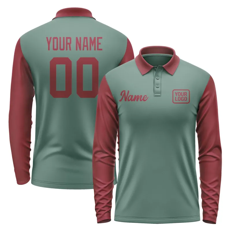 Custom Blue Green Crimson Red Long Sleeve Polo Shirt sold by Tailorly