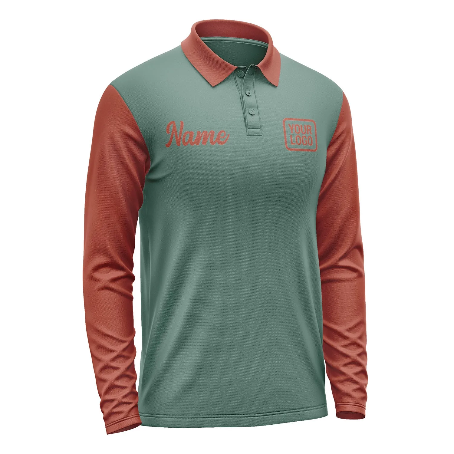 Custom Blue Green Coral Red Long Sleeve Polo Shirt sold by Tailorly product image thumbnail 4
