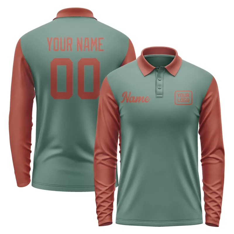 Custom Blue Green Coral Red Long Sleeve Polo Shirt sold by Tailorly
