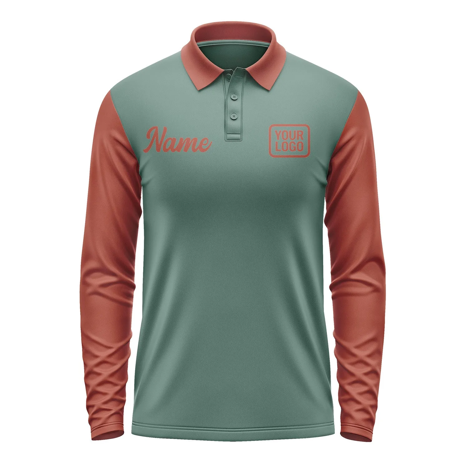 Custom Blue Green Coral Red Long Sleeve Polo Shirt sold by Tailorly product image thumbnail 2