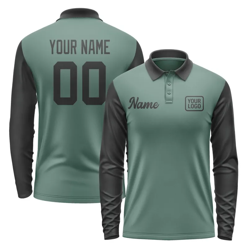 Custom Blue Green Black Long Sleeve Polo Shirt sold by Tailorly