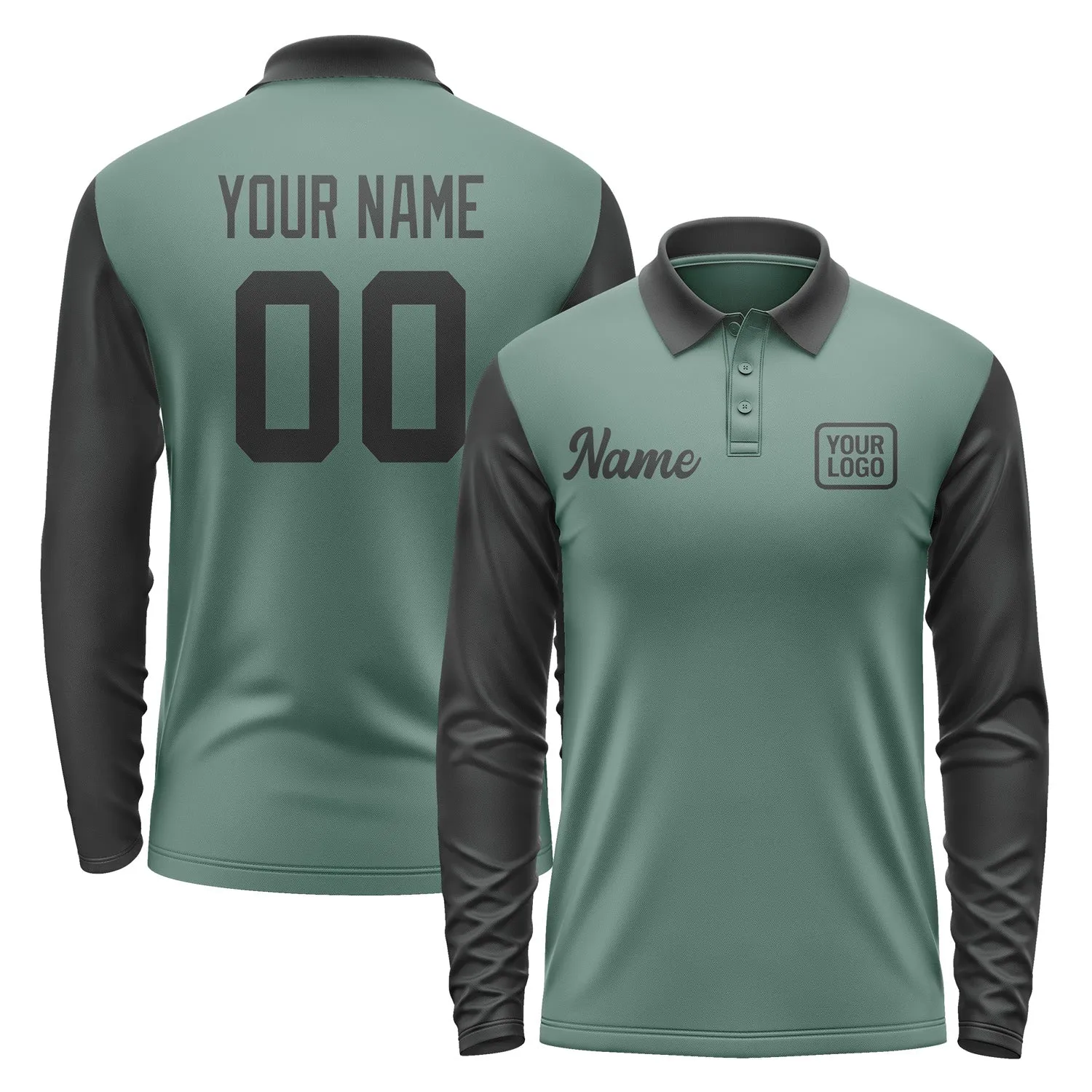 Custom Blue Green Black Long Sleeve Polo Shirt sold by Tailorly