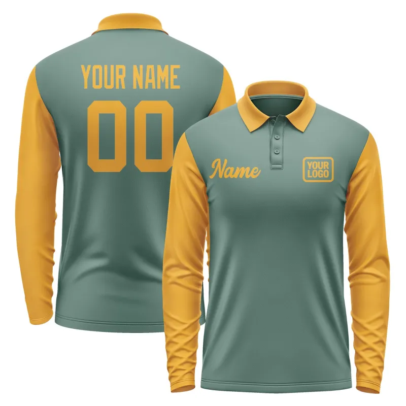 Custom Blue Green Yellow Long Sleeve Polo Shirt sold by Tailorly