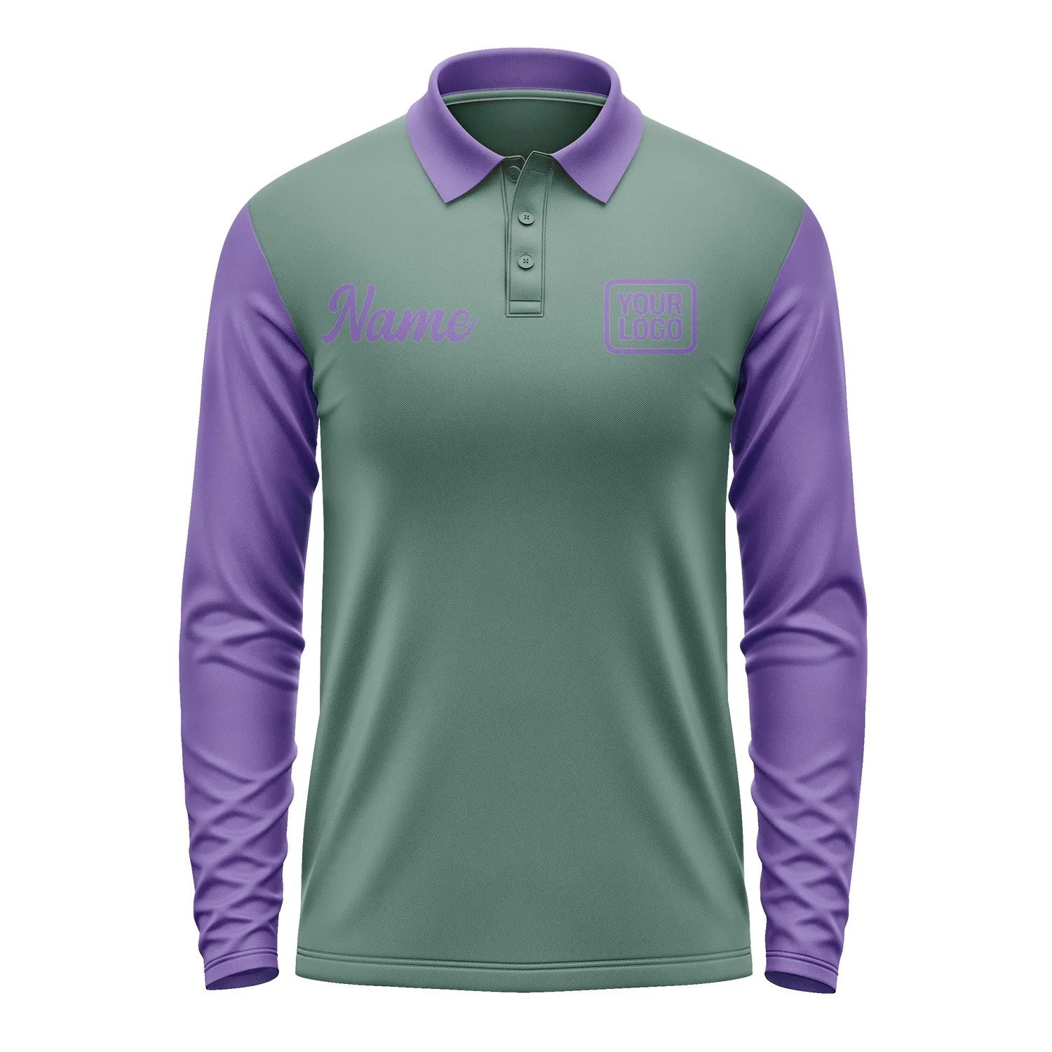 Custom Blue Green Light Purple Long Sleeve Polo Shirt sold by Tailorly product image thumbnail 2
