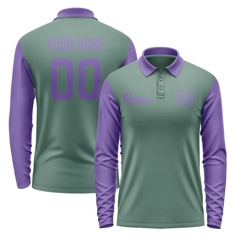 Custom Blue Green Light Purple Long Sleeve Polo Shirt sold by Tailorly