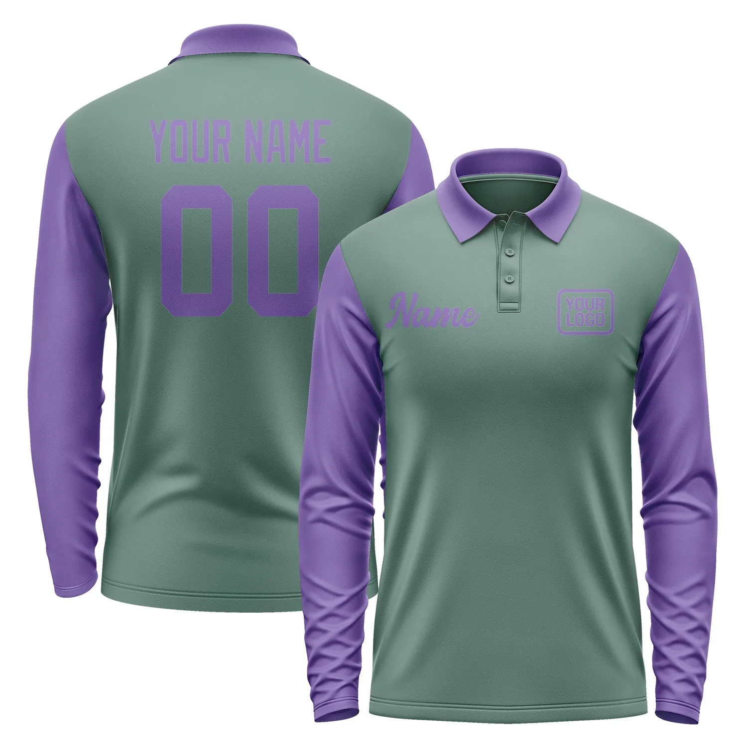 Custom Blue Green Light Purple Long Sleeve Polo Shirt sold by Tailorly