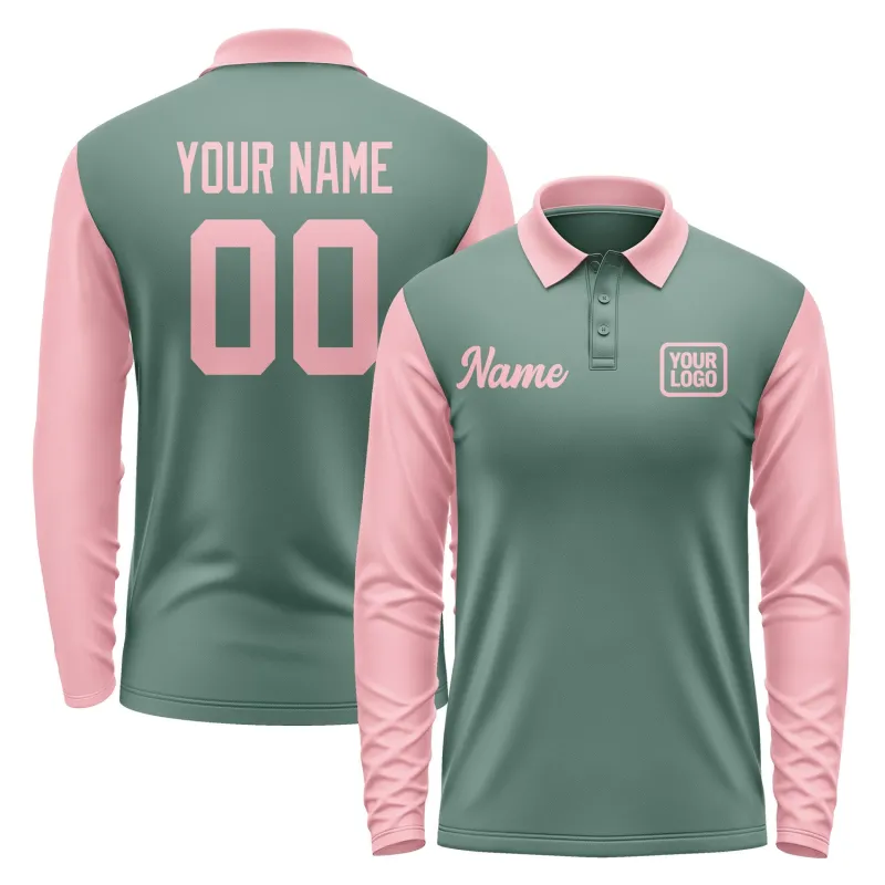 Custom Blue Green Light Pink Long Sleeve Polo Shirt sold by Tailorly