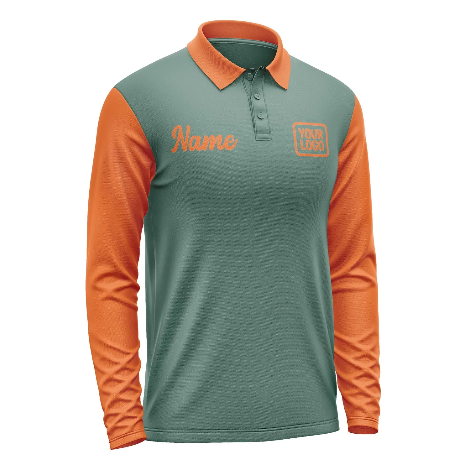 Custom Blue Green Orange Long Sleeve Polo Shirt sold by Tailorly product image thumbnail 4