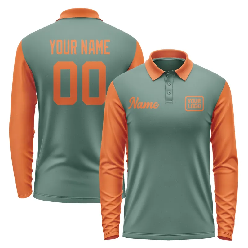 Custom Blue Green Orange Long Sleeve Polo Shirt sold by Tailorly