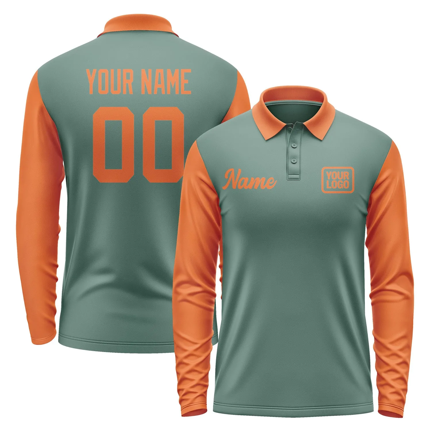 Custom Blue Green Orange Long Sleeve Polo Shirt sold by Tailorly
