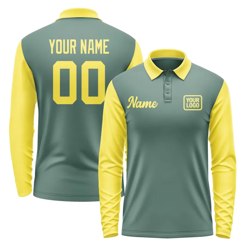 Custom Blue Green Light Yellow Long Sleeve Polo Shirt sold by Tailorly