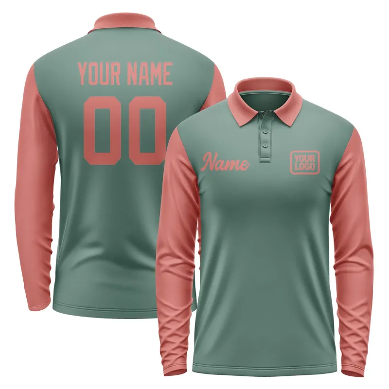 Custom Blue Green Copper Rose Long Sleeve Polo Shirt sold by Tailorly