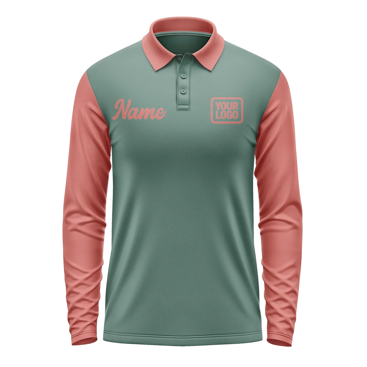 Custom Blue Green Copper Rose Long Sleeve Polo Shirt sold by Tailorly product image thumbnail 2