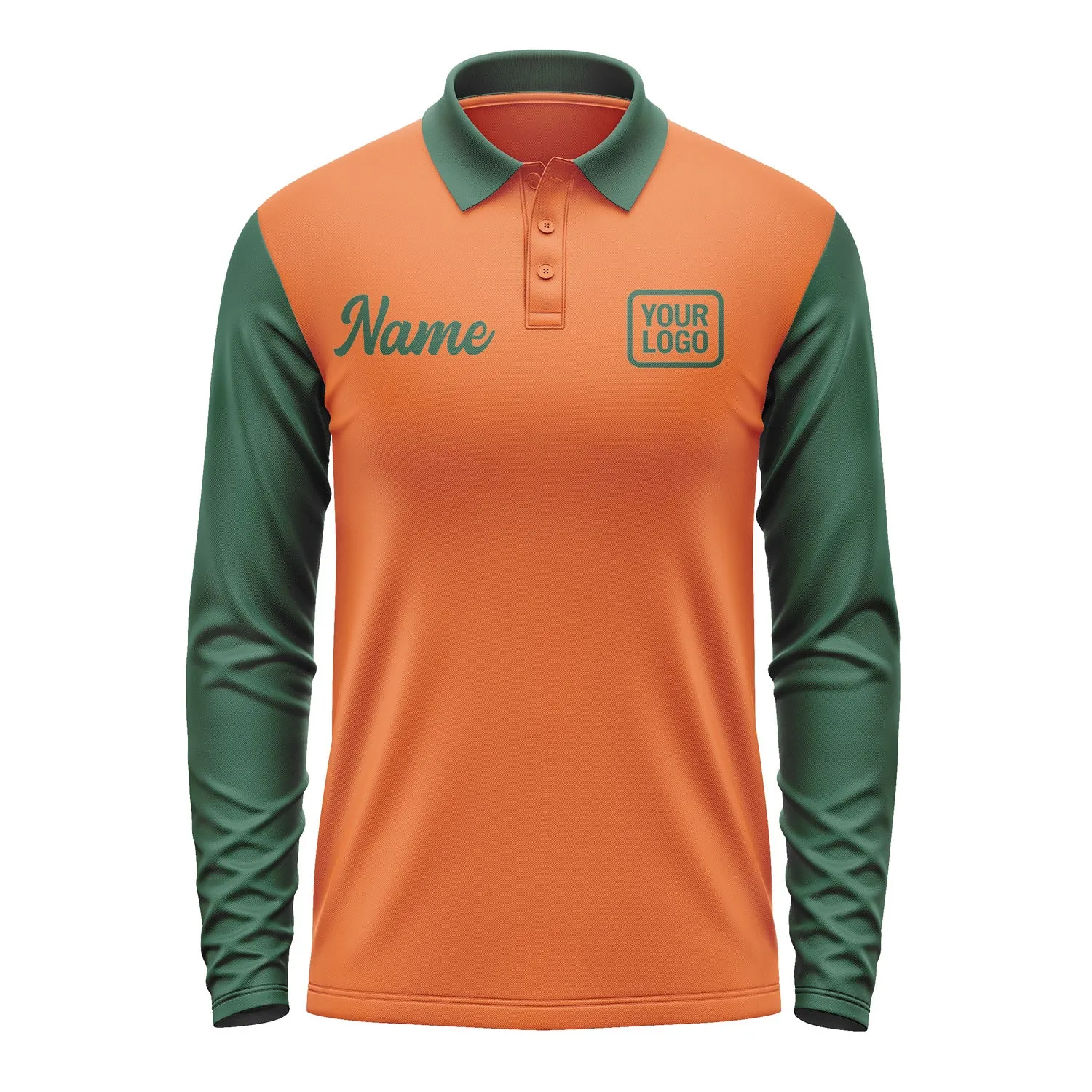 Custom Orange Green Long Sleeve Polo Shirt sold by Tailorly product image thumbnail 2