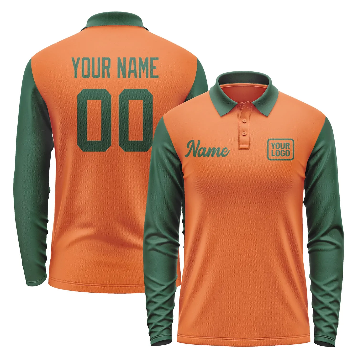 Custom Orange Green Long Sleeve Polo Shirt sold by Tailorly