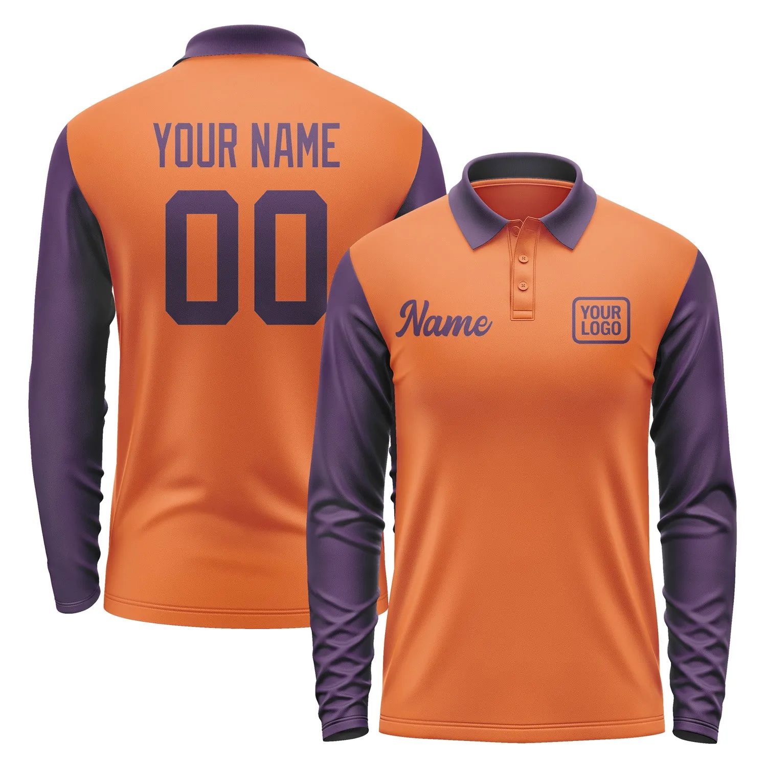 Custom Orange Purple Long Sleeve Polo Shirt sold by Tailorly