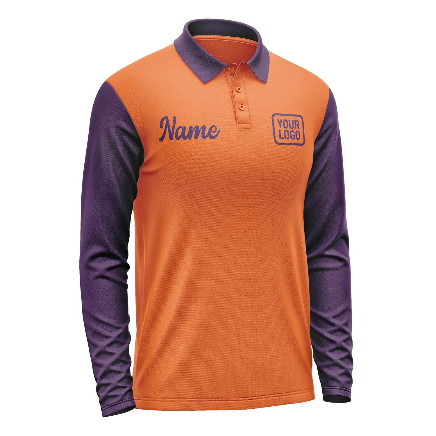 Custom Orange Purple Long Sleeve Polo Shirt sold by Tailorly product image thumbnail 4