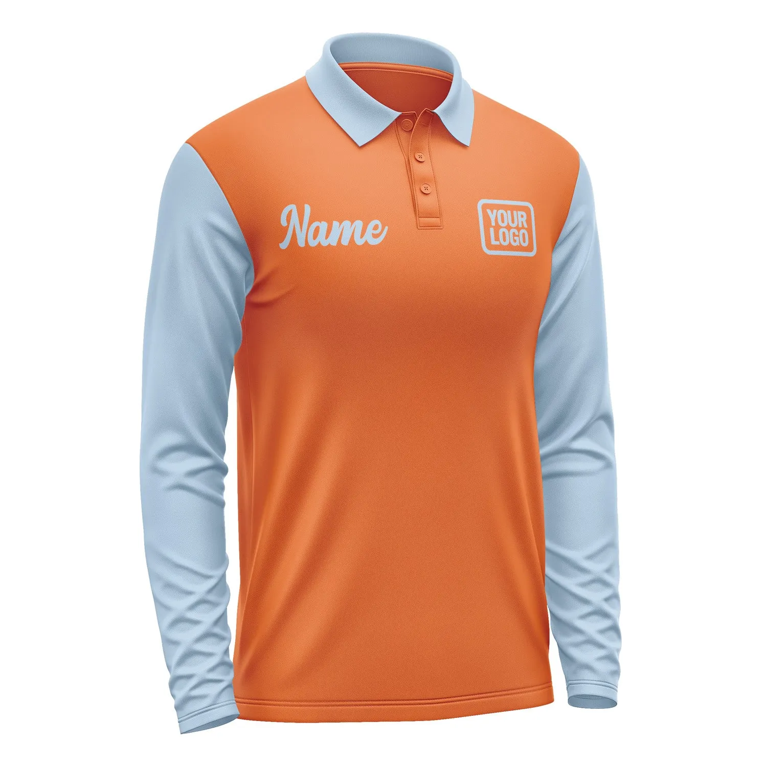 Custom Orange Light Blue Long Sleeve Polo Shirt sold by Tailorly product image thumbnail 4