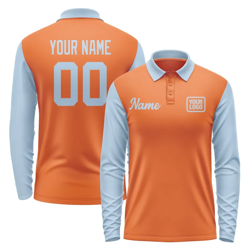 Custom Orange Light Blue Long Sleeve Polo Shirt sold by Tailorly