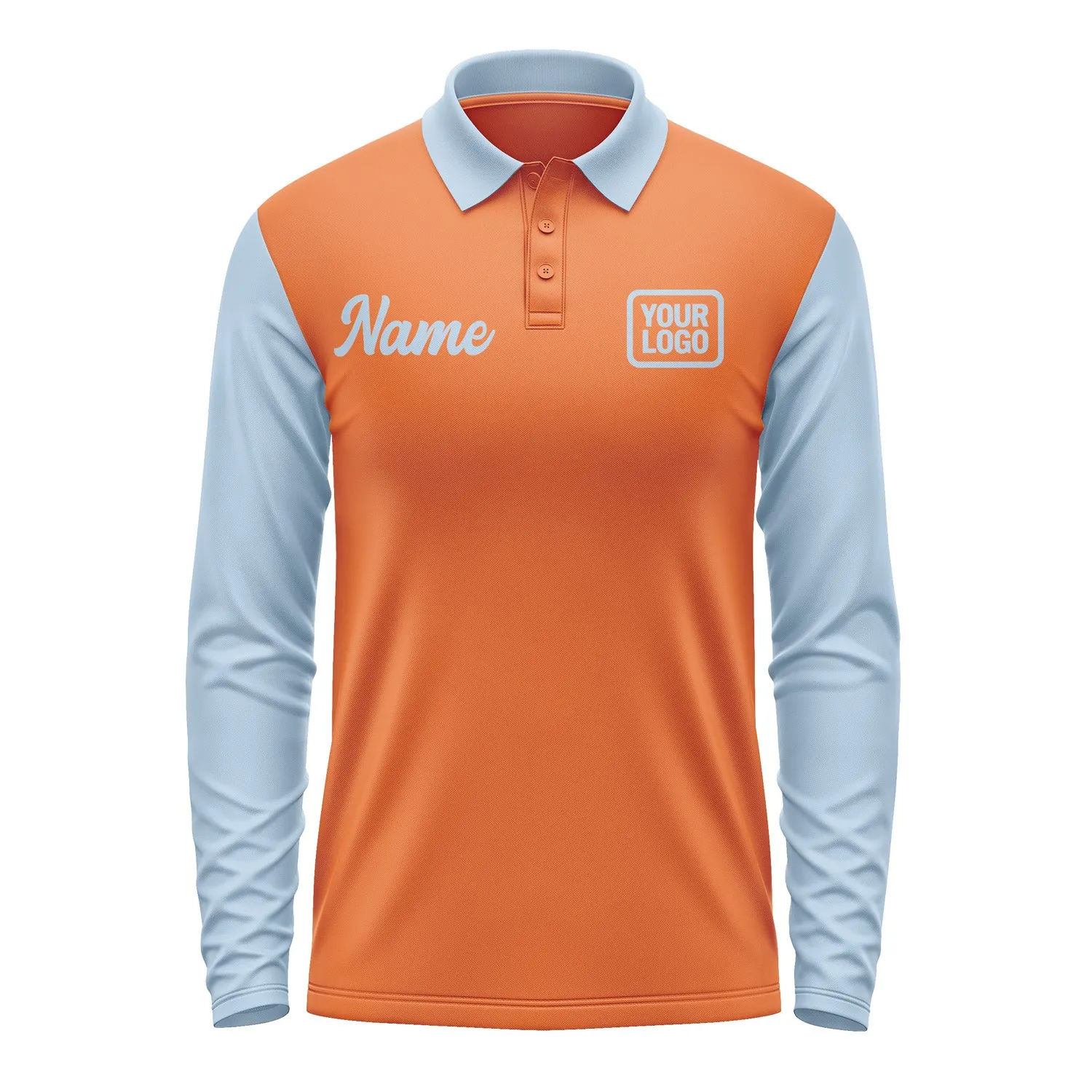 Custom Orange Light Blue Long Sleeve Polo Shirt sold by Tailorly product image thumbnail 2