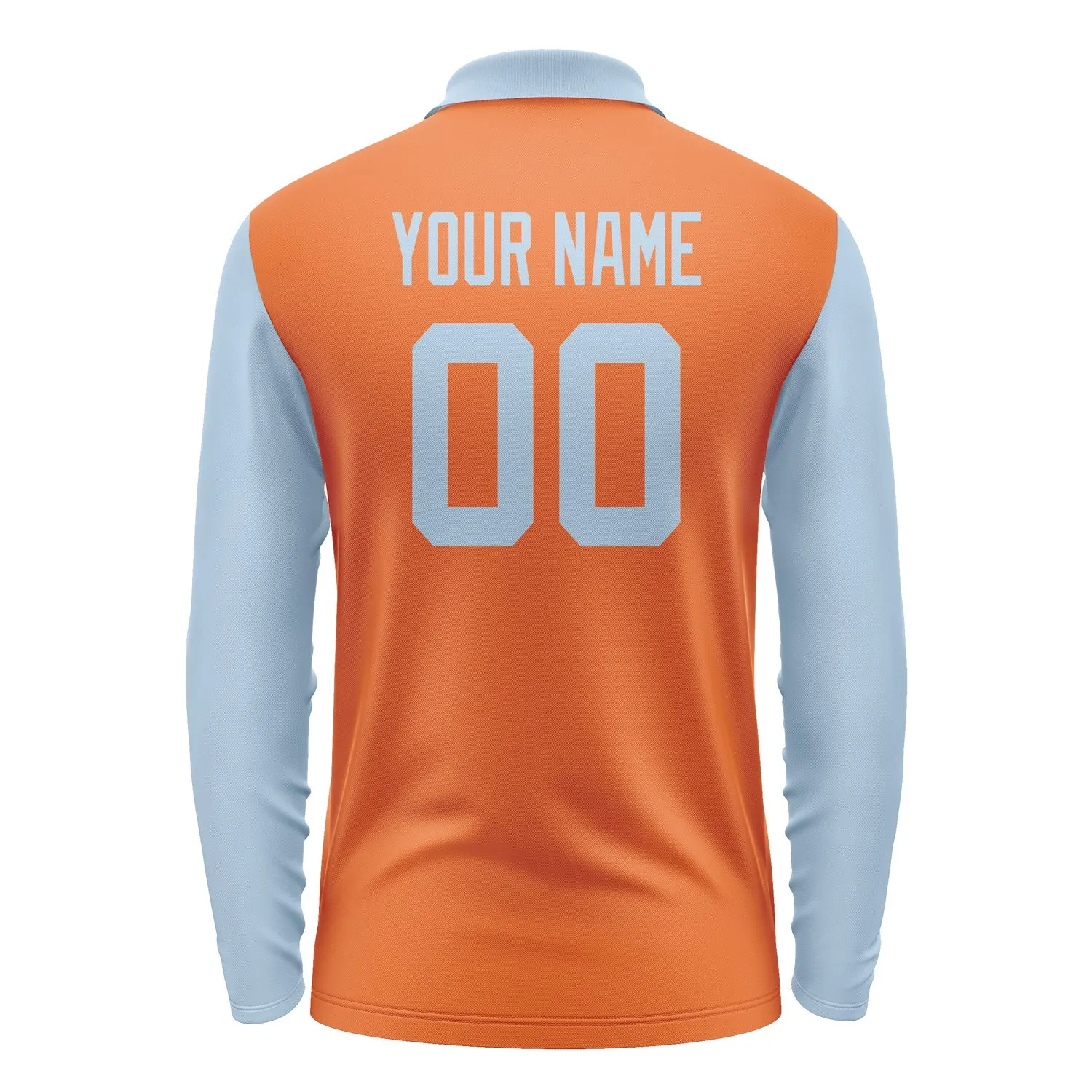 Custom Orange Light Blue Long Sleeve Polo Shirt sold by Tailorly product image thumbnail 3
