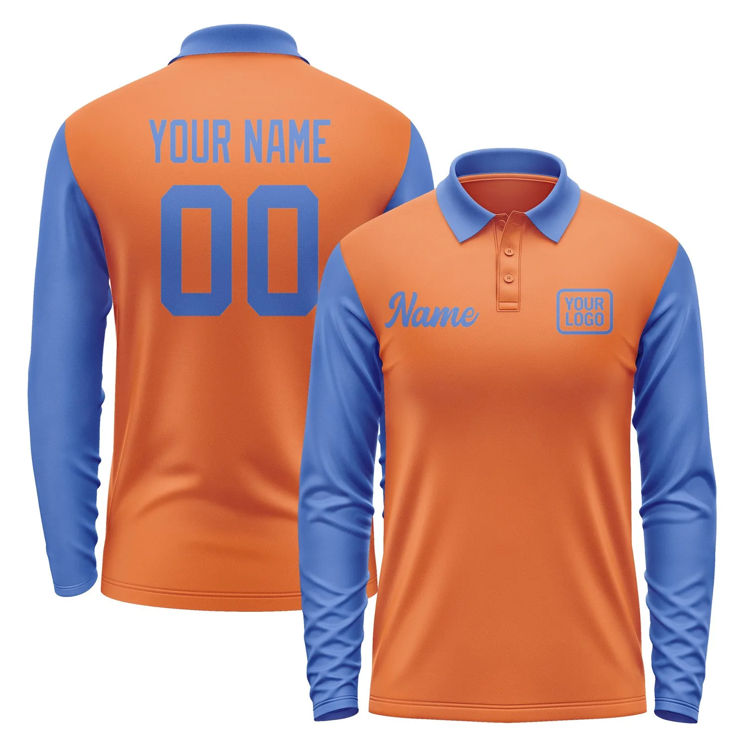 Custom Orange Sky Blue Long Sleeve Polo Shirt sold by Tailorly