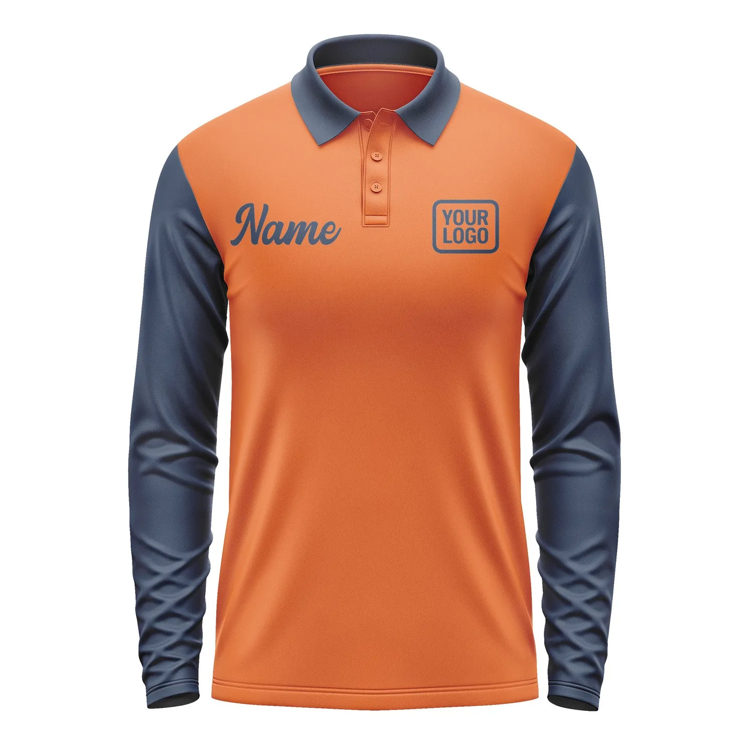 Custom Orange Blue Long Sleeve Polo Shirt sold by Tailorly product image thumbnail 2