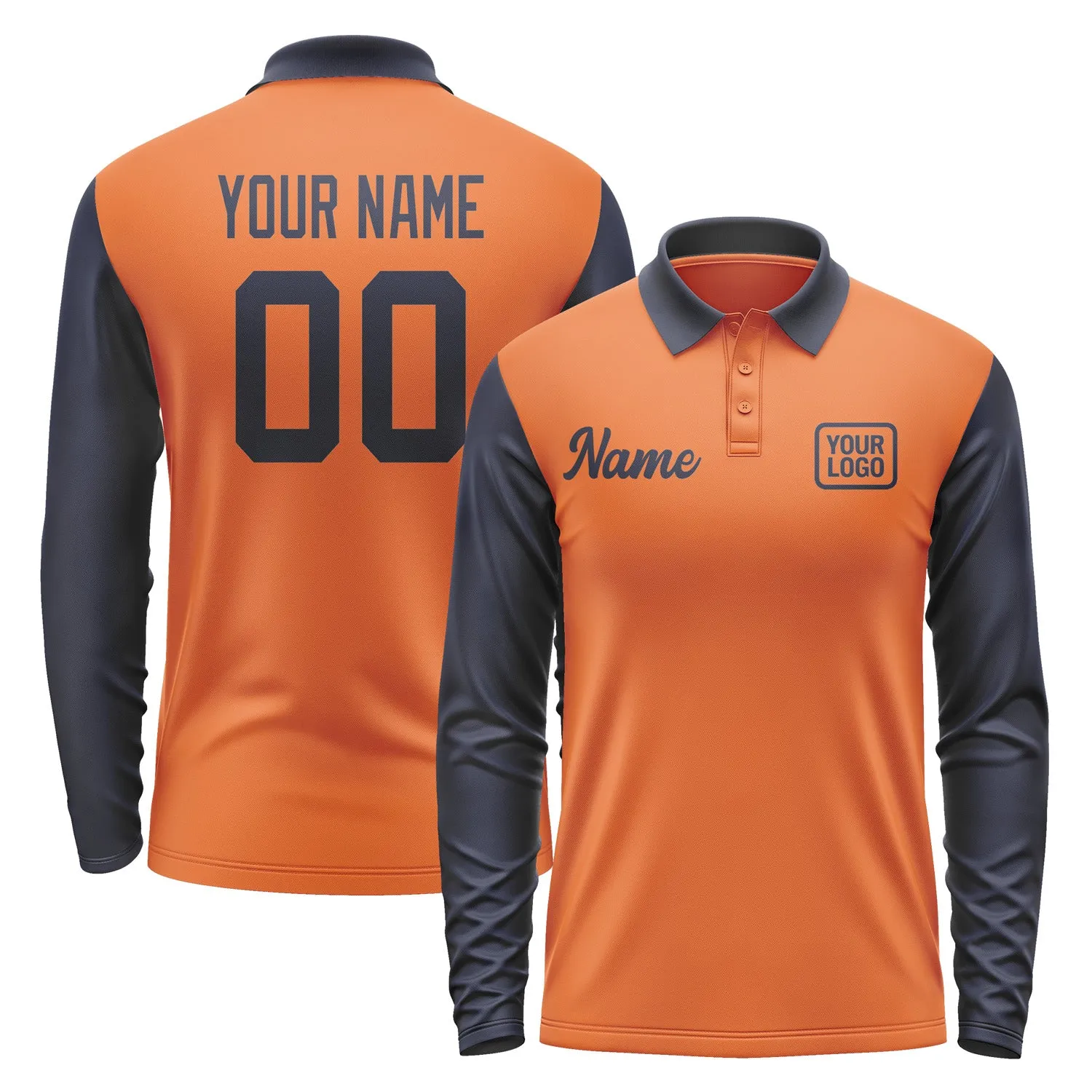 Custom Orange Navy Long Sleeve Polo Shirt sold by Tailorly