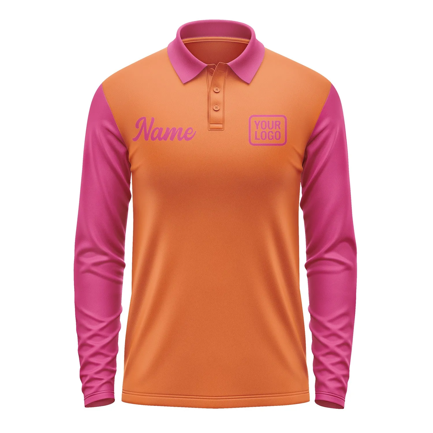 Custom Orange Pink Long Sleeve Polo Shirt sold by Tailorly product image thumbnail 2