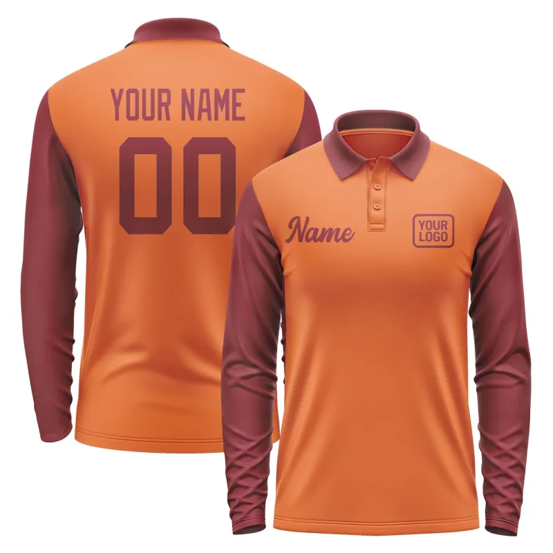 Custom Orange Crimson Red Long Sleeve Polo Shirt sold by Tailorly