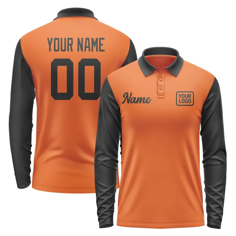 Custom Orange Black Long Sleeve Polo Shirt sold by Tailorly