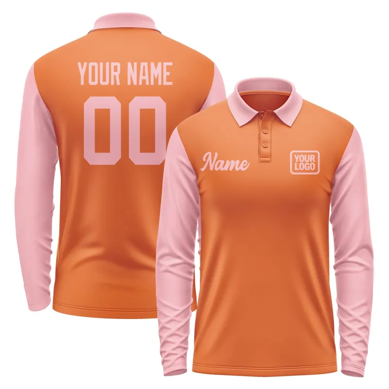 Custom Orange Light Pink Long Sleeve Polo Shirt sold by Tailorly