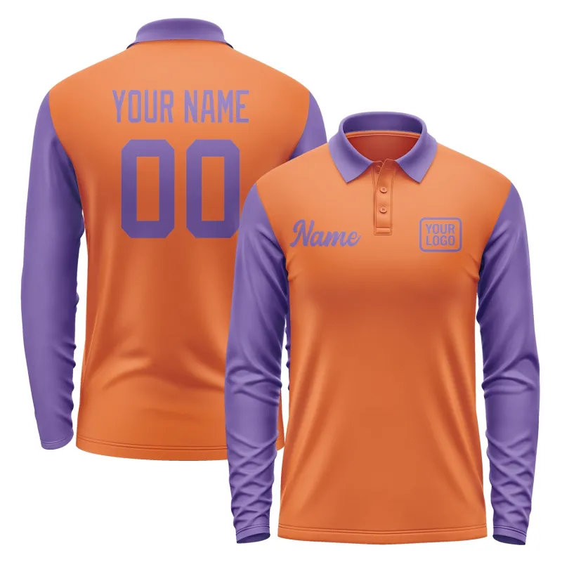 Custom Orange Light Purple Long Sleeve Polo Shirt sold by Tailorly