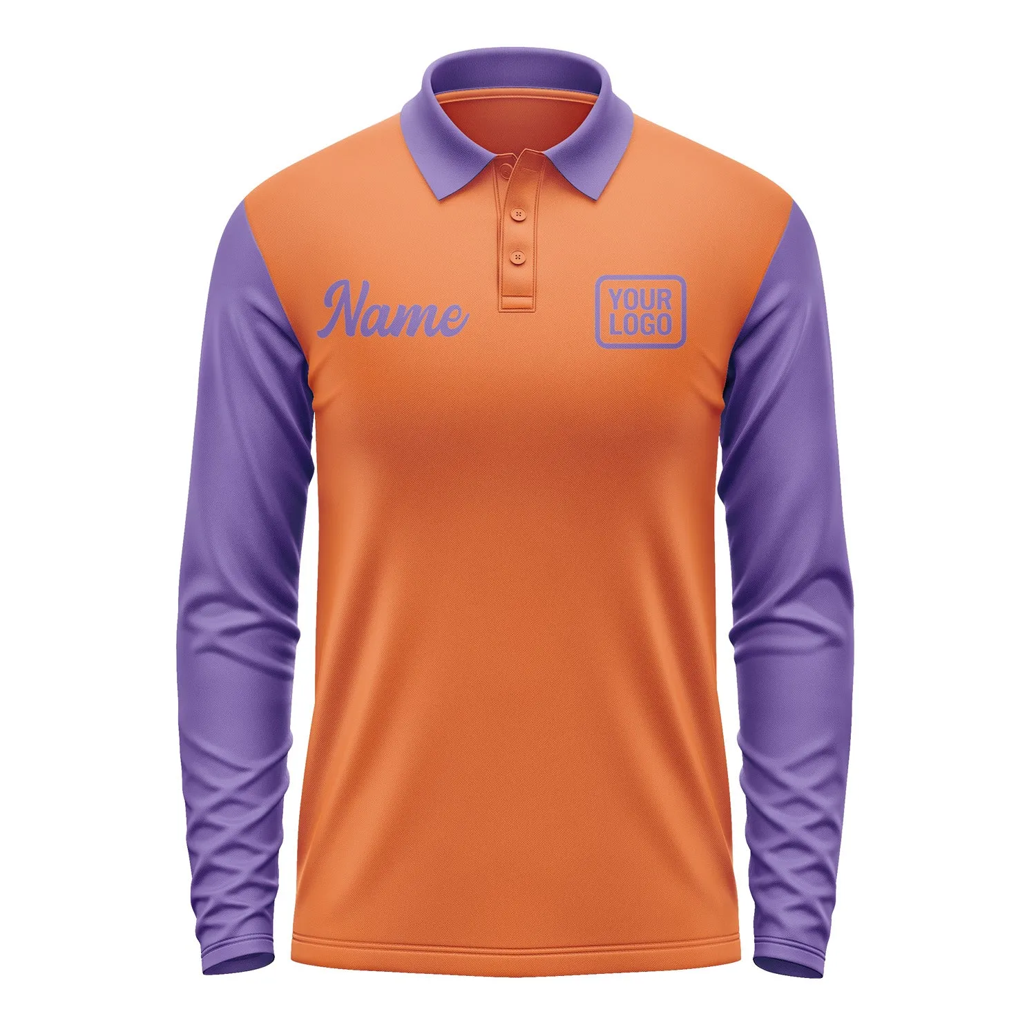Custom Orange Light Purple Long Sleeve Polo Shirt sold by Tailorly product image thumbnail 2