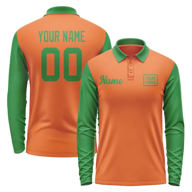 Custom Orange Emerald Green Long Sleeve Polo Shirt sold by Tailorly