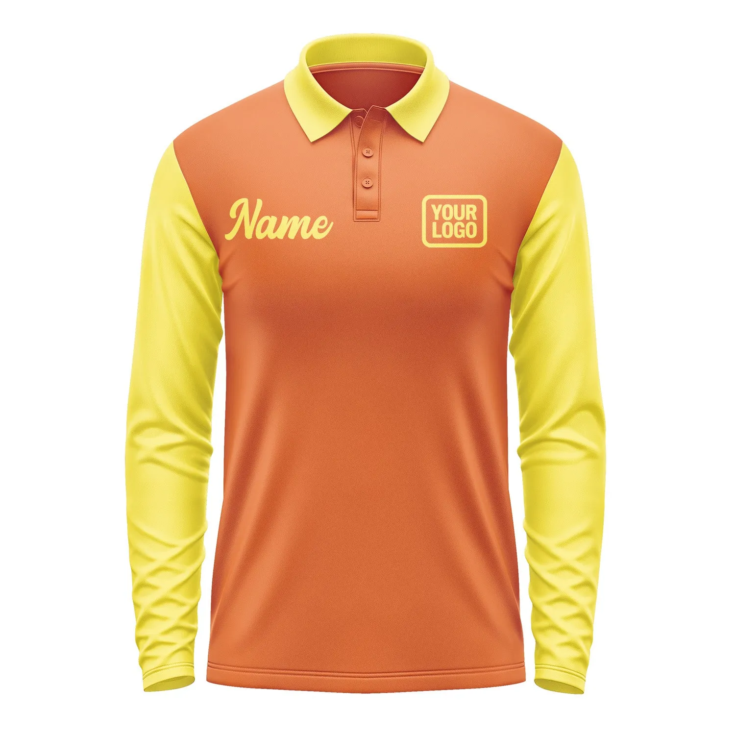 Custom Orange Light Yellow Long Sleeve Polo Shirt sold by Tailorly product image thumbnail 2