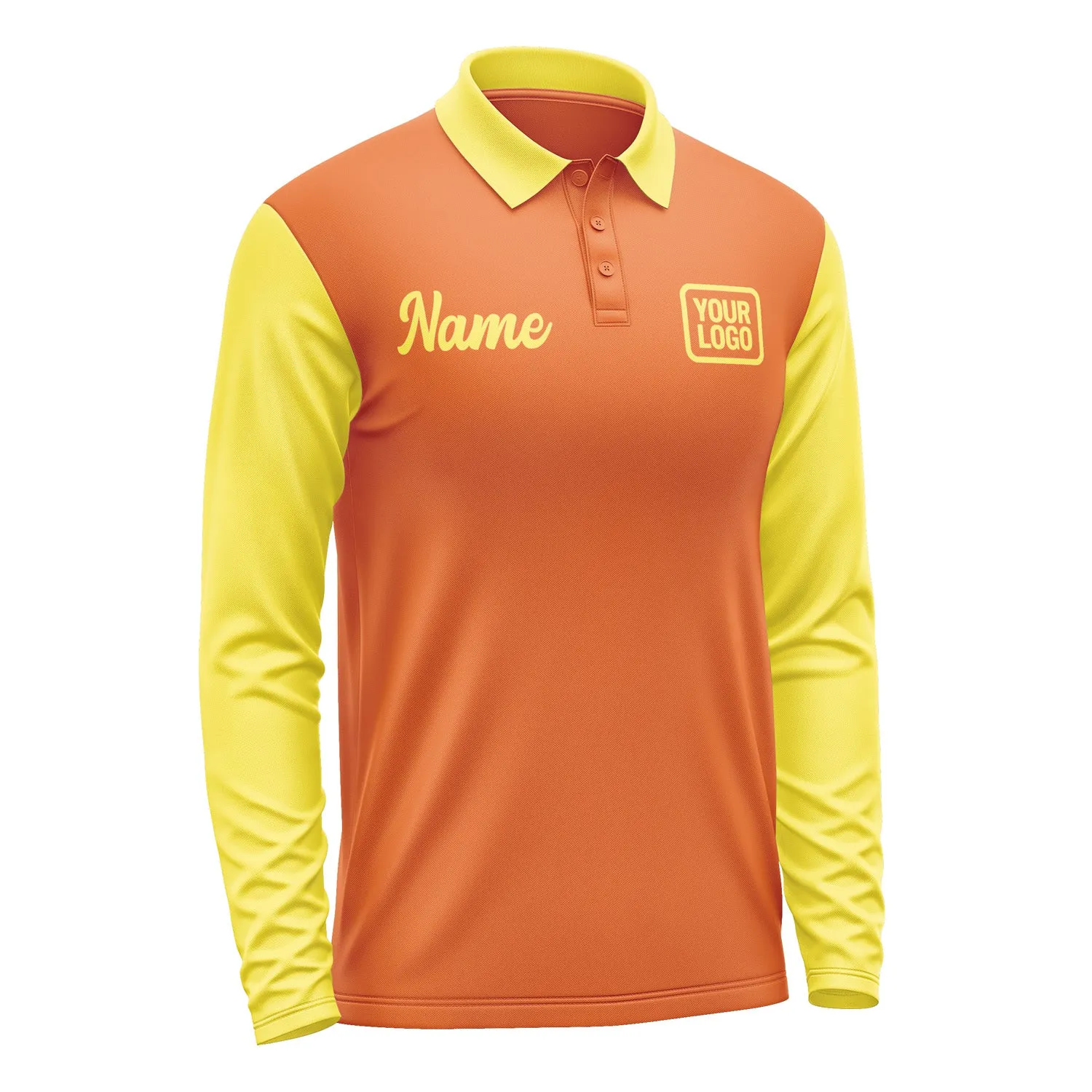 Custom Orange Light Yellow Long Sleeve Polo Shirt sold by Tailorly product image thumbnail 4