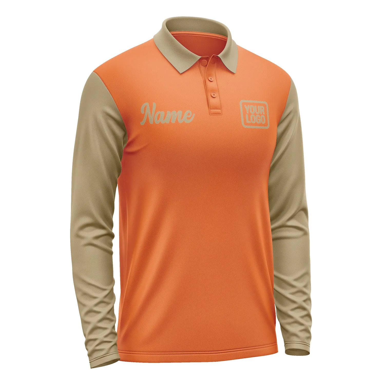 Custom Orange Light Khaki Long Sleeve Polo Shirt sold by Tailorly product image thumbnail 4