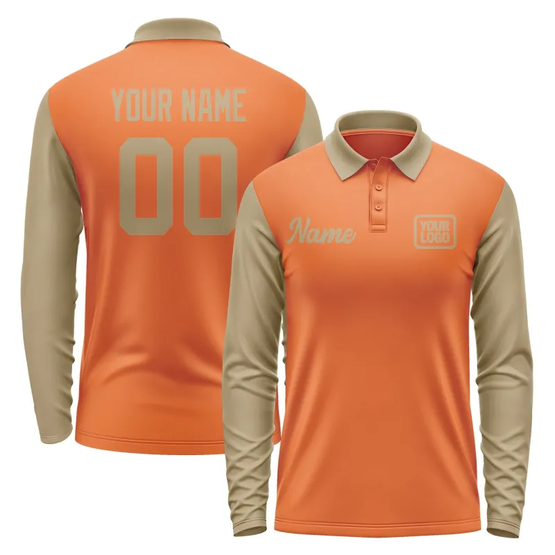 Custom Orange Light Khaki Long Sleeve Polo Shirt sold by Tailorly