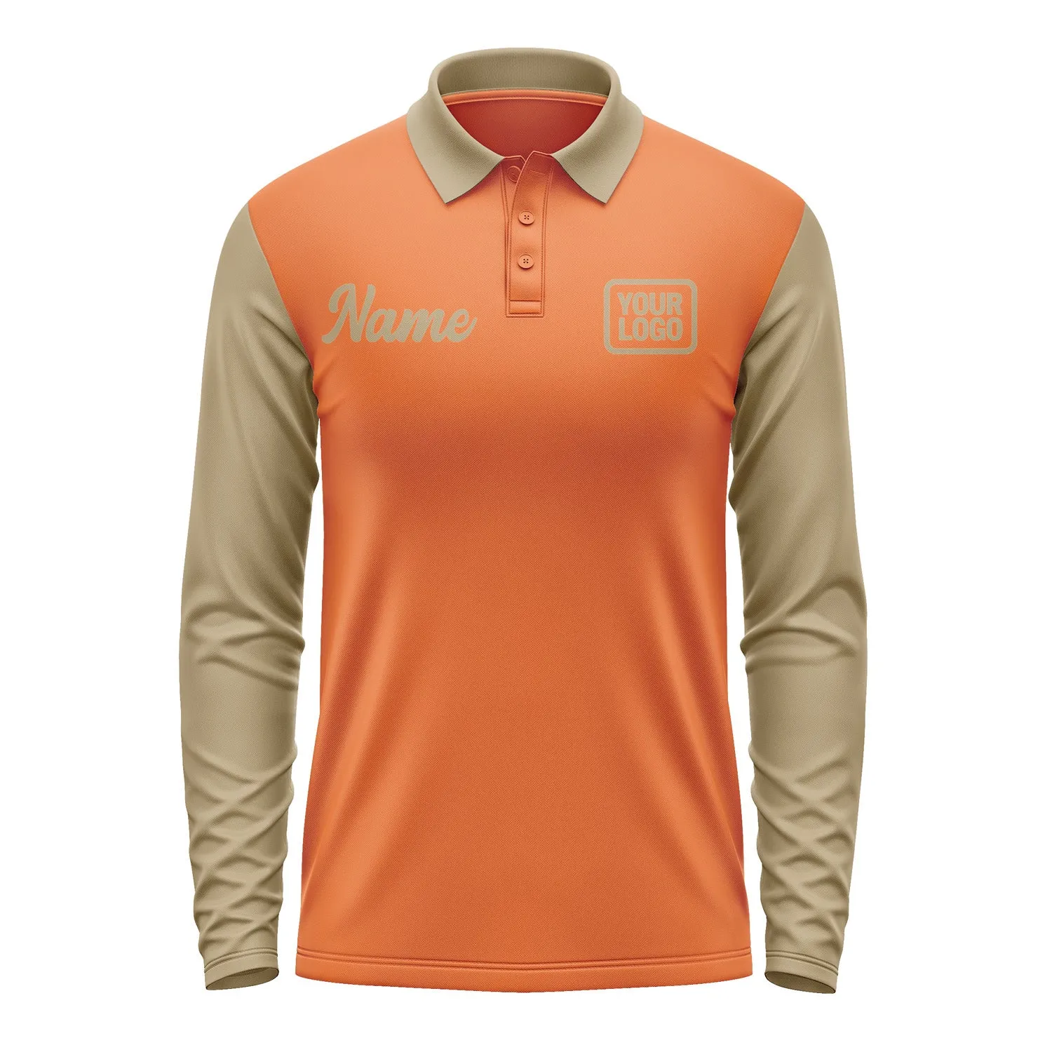 Custom Orange Light Khaki Long Sleeve Polo Shirt sold by Tailorly product image thumbnail 2