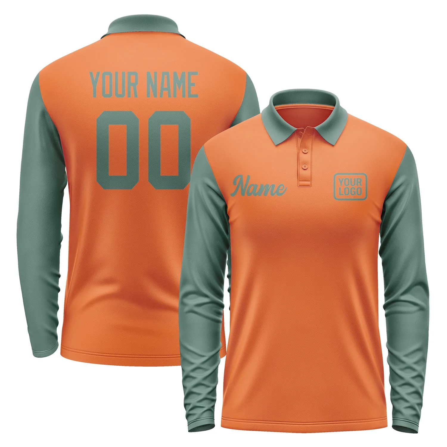 Custom Orange Blue Green Long Sleeve Polo Shirt sold by Tailorly