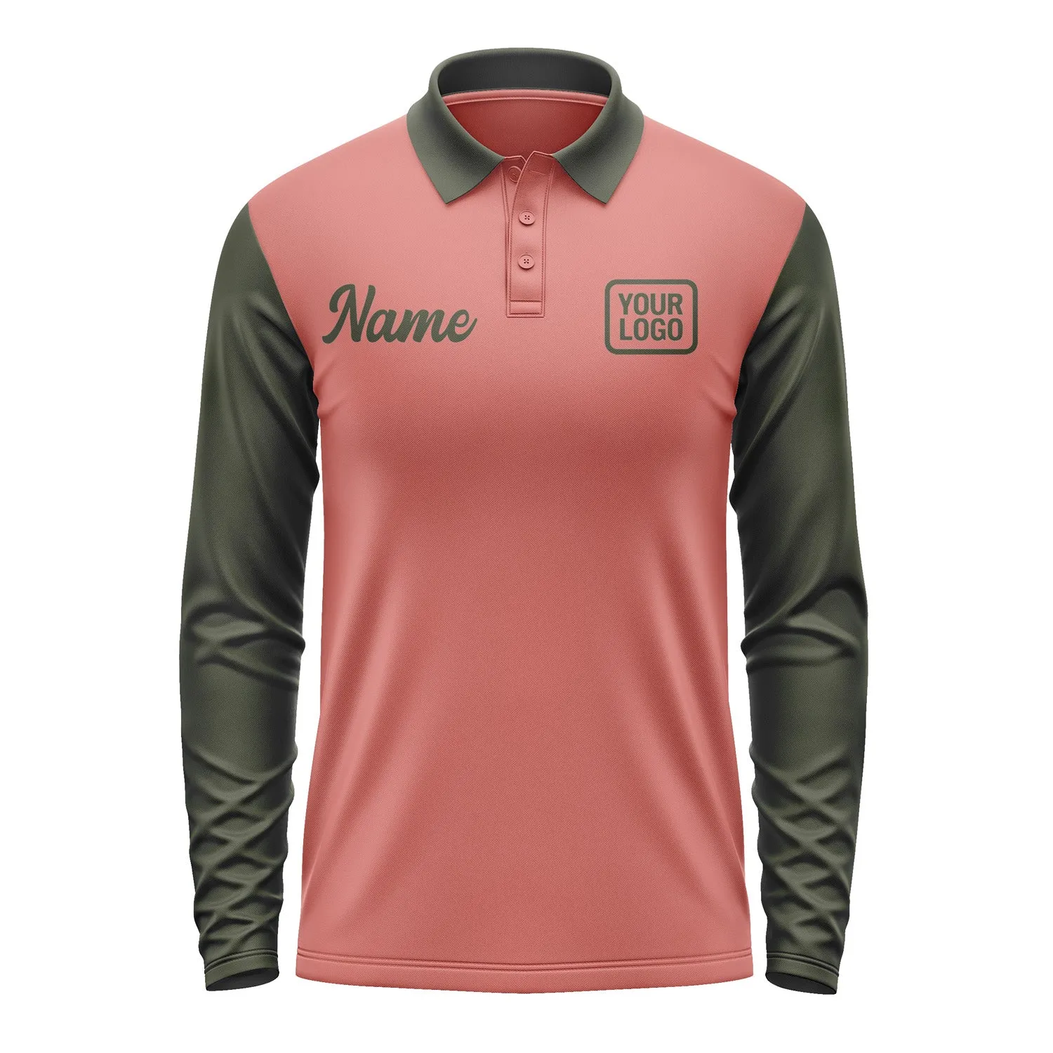 Custom Copper Rose Olive Long Sleeve Polo Shirt sold by Tailorly product image thumbnail 2