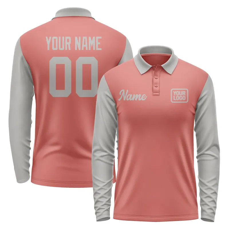 Custom Copper Rose Gray Long Sleeve Polo Shirt sold by Tailorly
