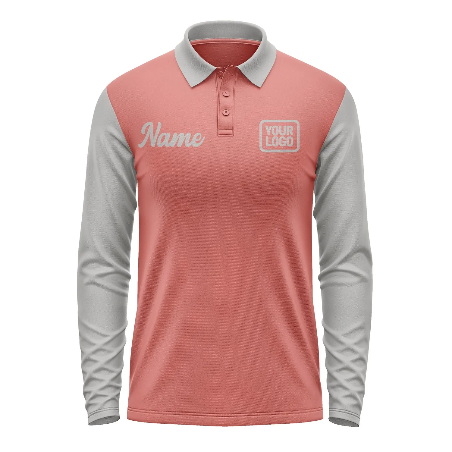Custom Copper Rose Gray Long Sleeve Polo Shirt sold by Tailorly product image thumbnail 2