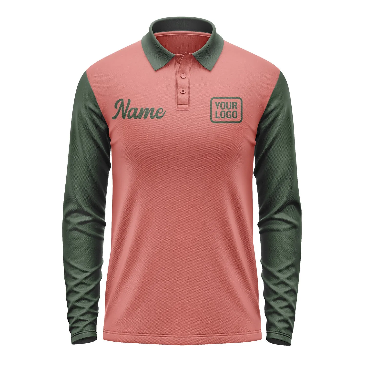 Custom Copper Rose Dark Green Long Sleeve Polo Shirt sold by Tailorly product image thumbnail 2