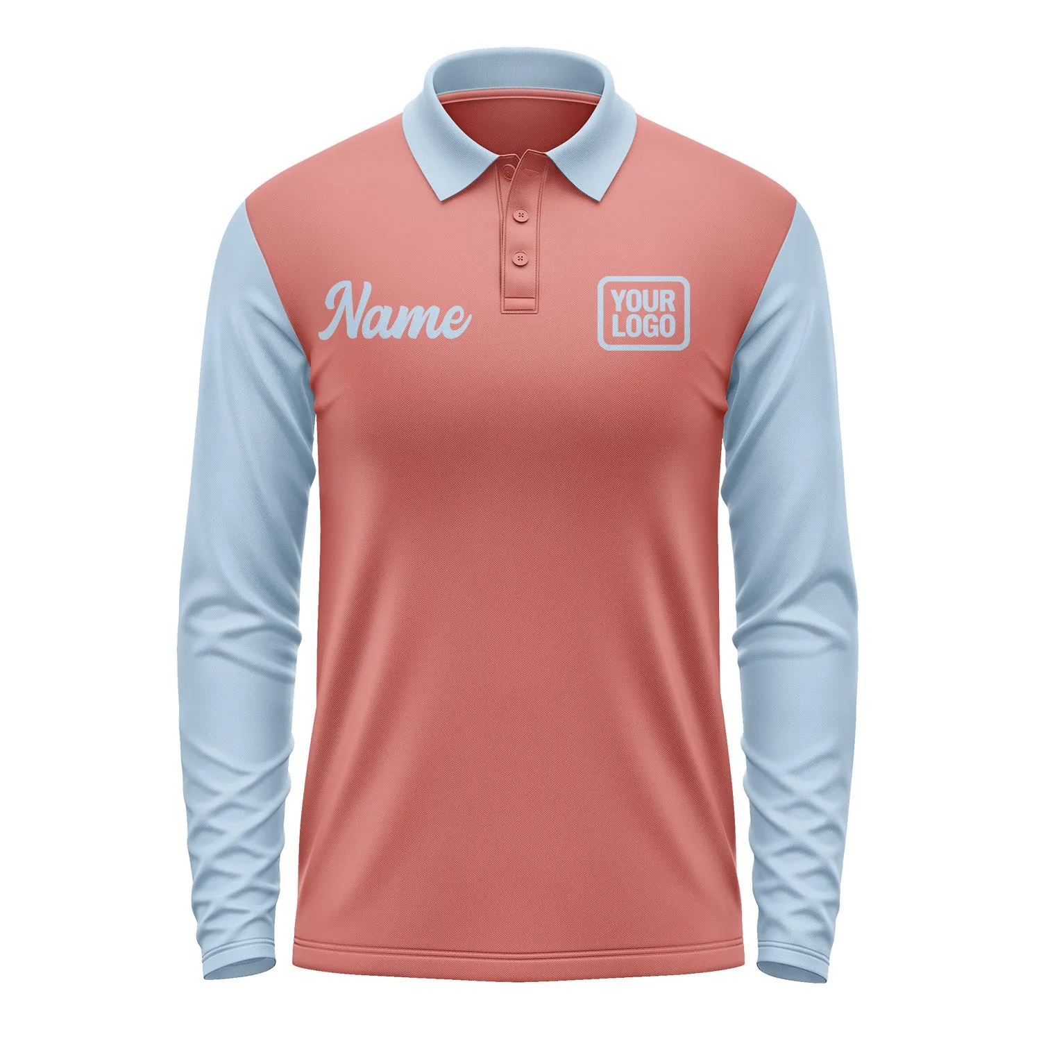 Custom Copper Rose Light Blue Long Sleeve Polo Shirt sold by Tailorly product image thumbnail 2